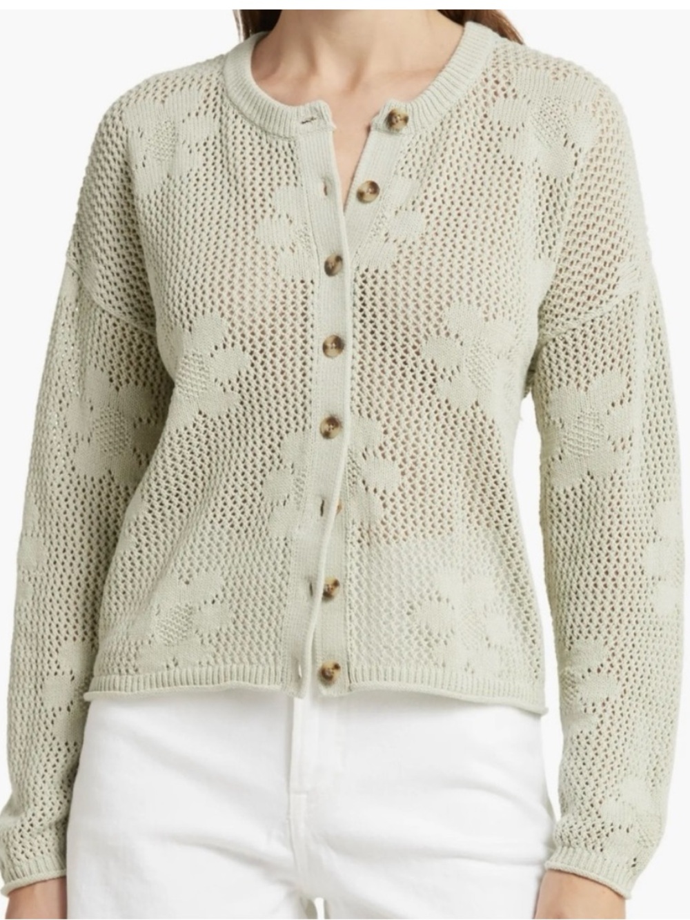 Madewell Floral Open Stitch Cardigan Sweater in Ashen Sage